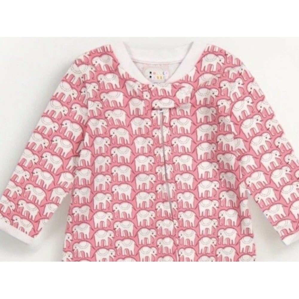 Roller Rabbit Hathi Elephant Print Footie Sleeper Pajama Pink White Size 3 6 Mos